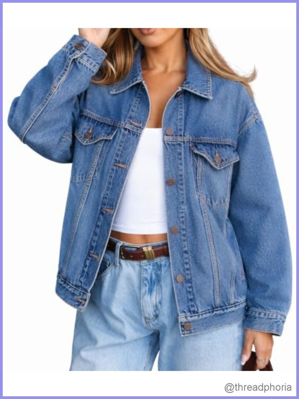 Oversized Trucker Denim Jacket Cotton Polyester Boyfriend Jean Coat